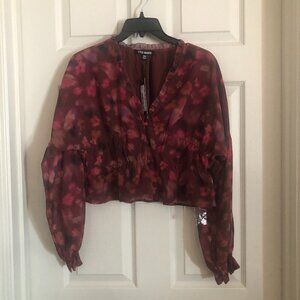 Steve Madden Hollis pink multi color v neck long sleeve top sz XS BNWT